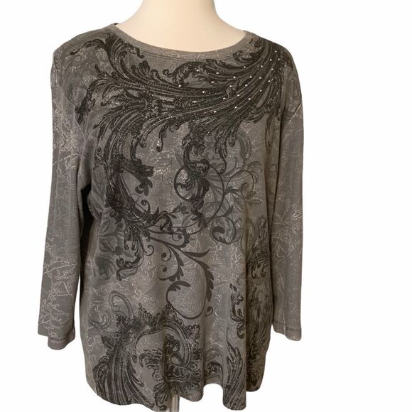 Nicole Miller Gray Flourish Top - Picture 1 of 7